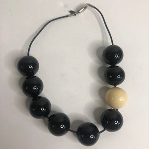 Antares Venezia Cream/Black Large Murano Glass Beaded Necklace Leather Cord